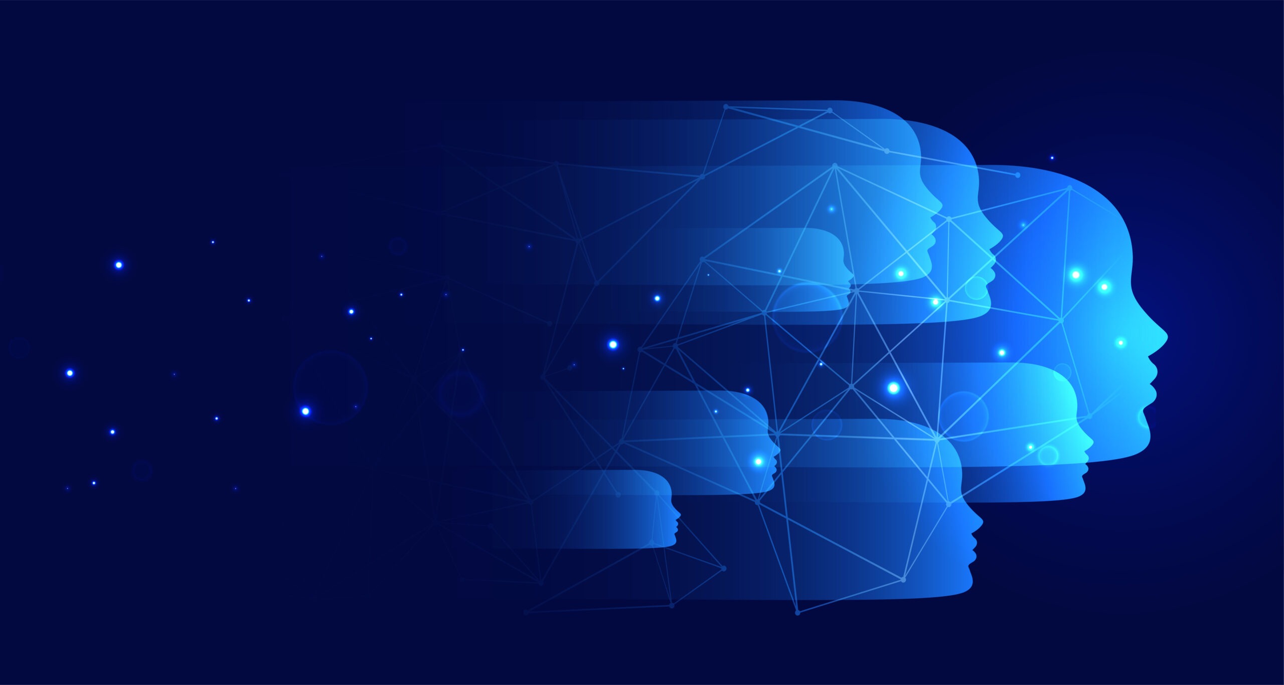 blue technology background with many faces